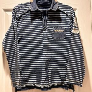 Ikks | Blue and White Casual Button Down Shirt Nautical Style